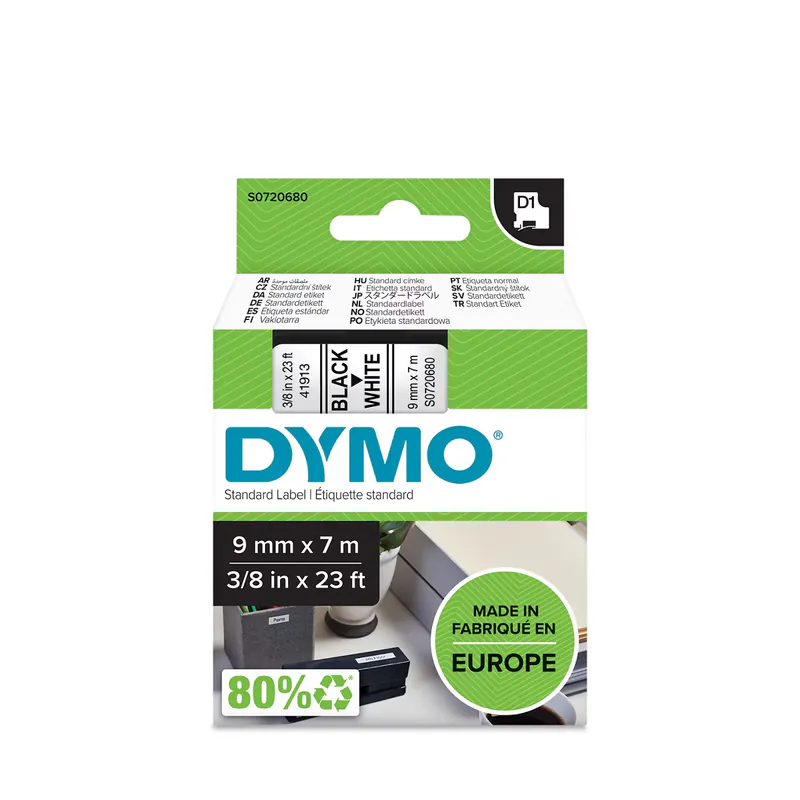 RUBAN POUR ÉTIQUETEUSE NOIR SUR BLANC DYMO 9 MM X 7 M
