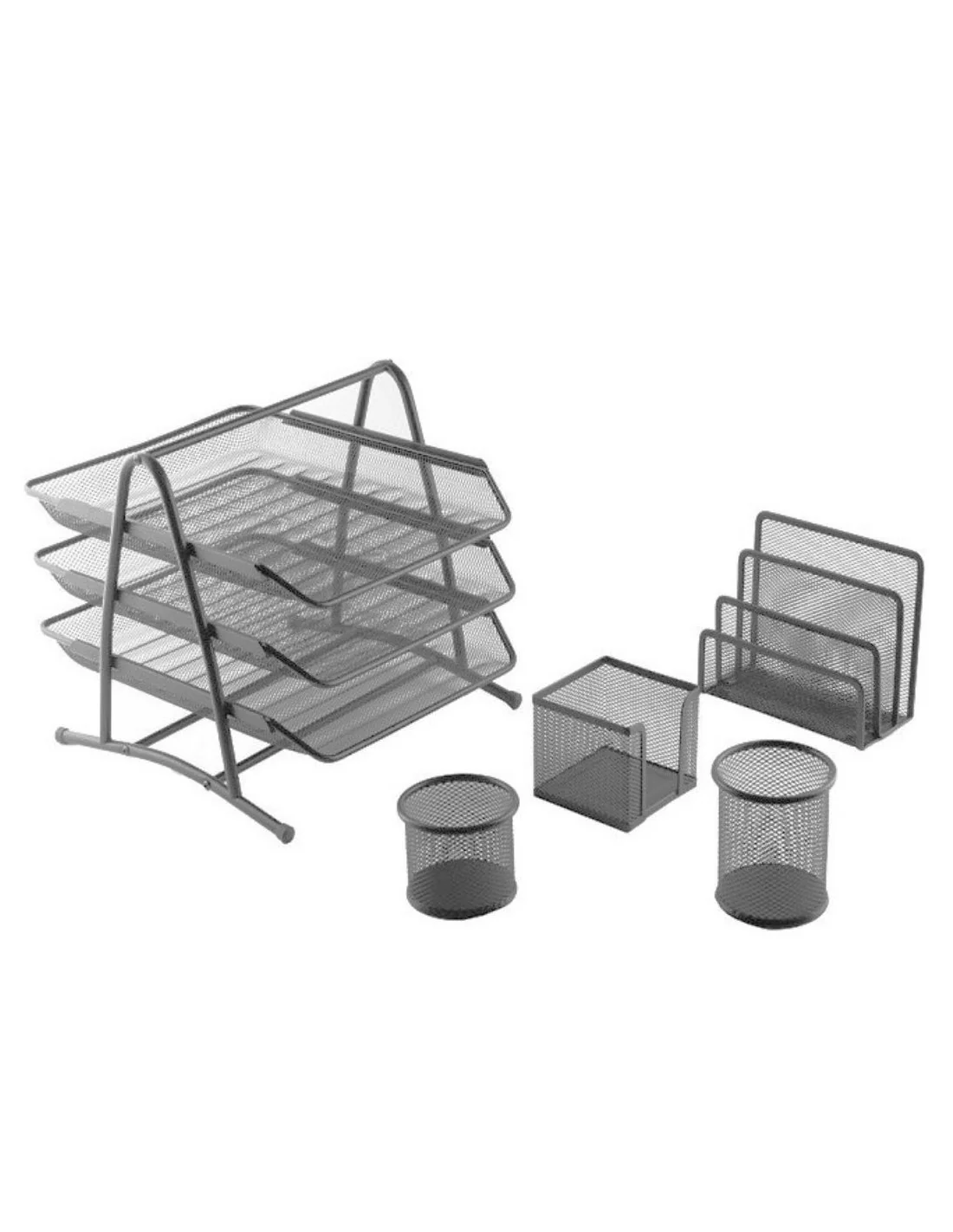 GARNITURE DE BUREAU EN MÉTAL 5 PIÈCES, 3 ÉTAGES, GRIS