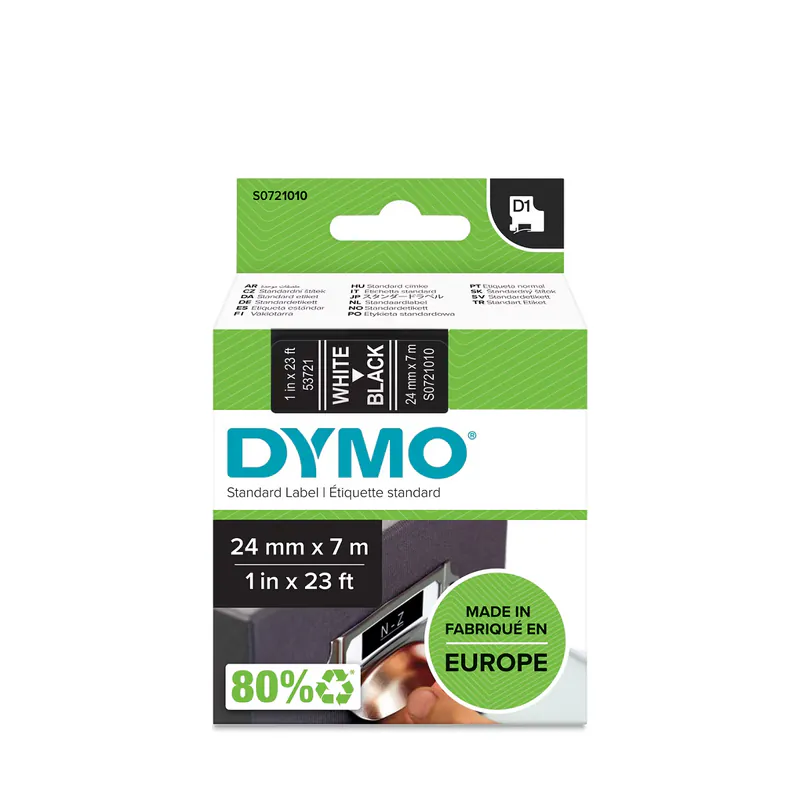 RUBAN POUR ÉTIQUETEUSE BLANC SUR NOIR DYMO 24 MM X 7 M
