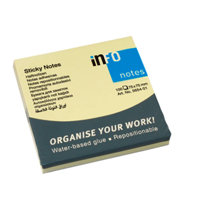 STICK NOTE 75*75 JAUNE PASTEL 100F