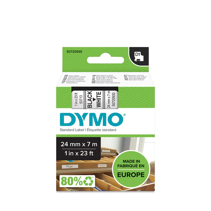 RUBAN POUR ÉTIQUETEUSE NOIR SUR BLANC DYMO 24 MM X 7 M