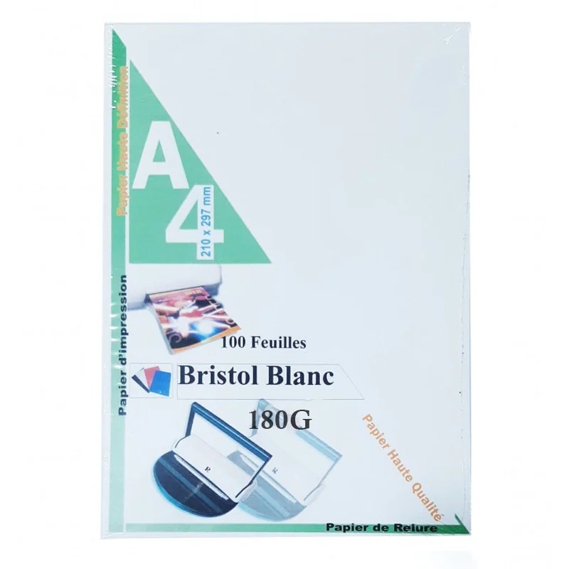 RAME PAGE DE GARDE BRISTOL A4 180G 100F BLANC