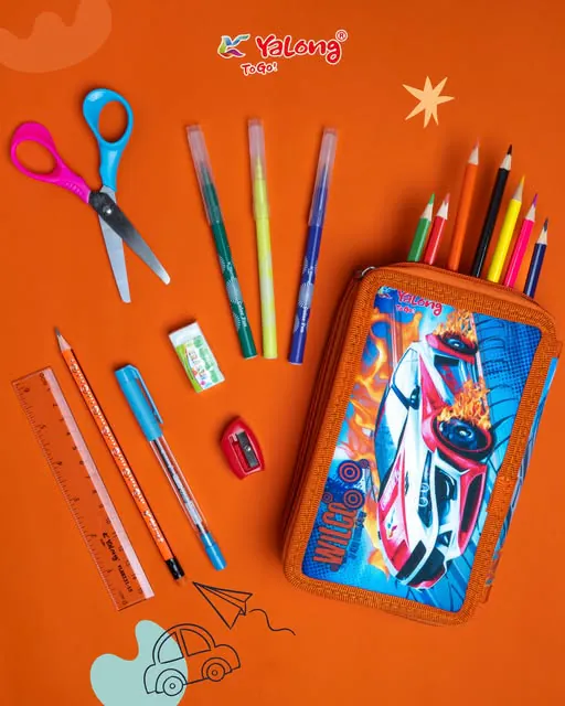 TROUSSE SCOLAIRE 2 COMPARTIMENTS  25 PIÈCES YALONG ORANGE