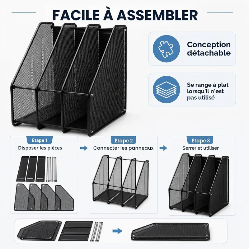 PORTE REVUE METAL 3 COMPARTIMENTS NOIR