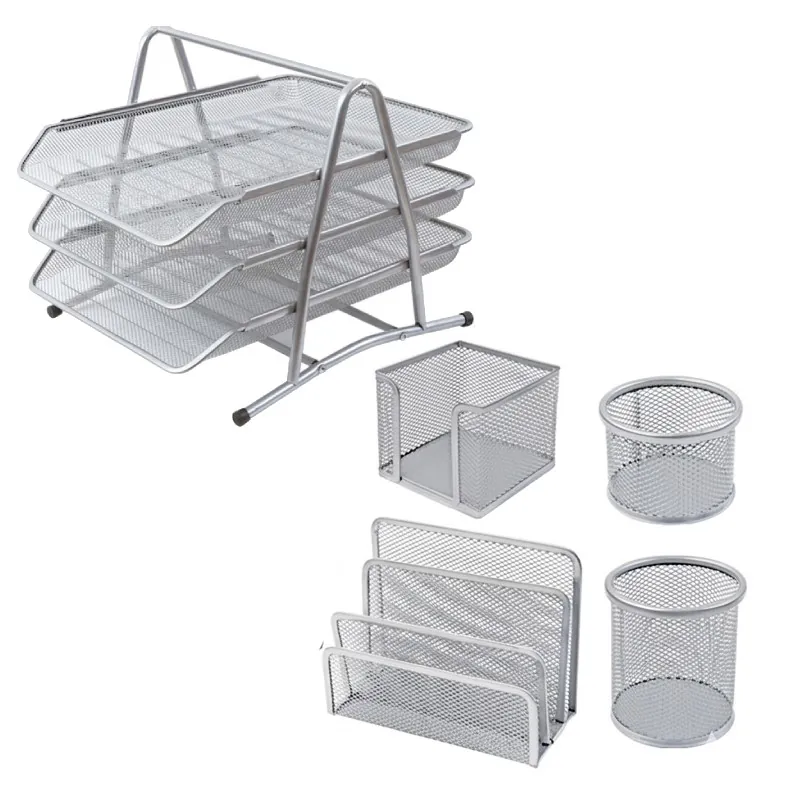 GARNITURE DE BUREAU 3 ETAGES 5 PIECES METAL GRIS
