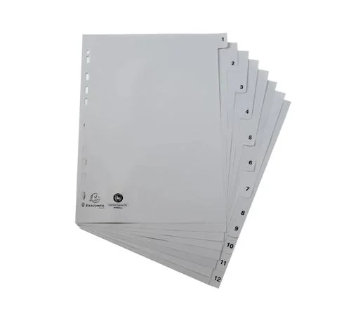 JEU D'INTERCALAIRES A4 POLYPROPYLENE NUMÉRIQUES 12 POSITIONS EXACOMPTA