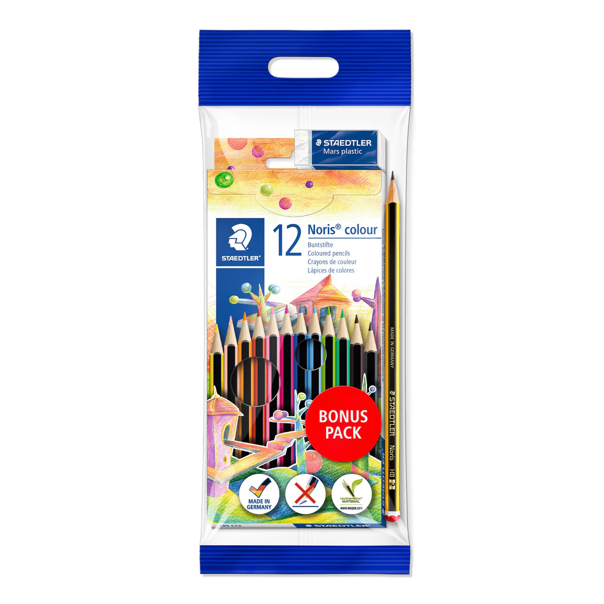 CRAYONS DE COULEUR PAQUET DE 12 GM STAEDTLER + CRAYON NOIR + GOMME