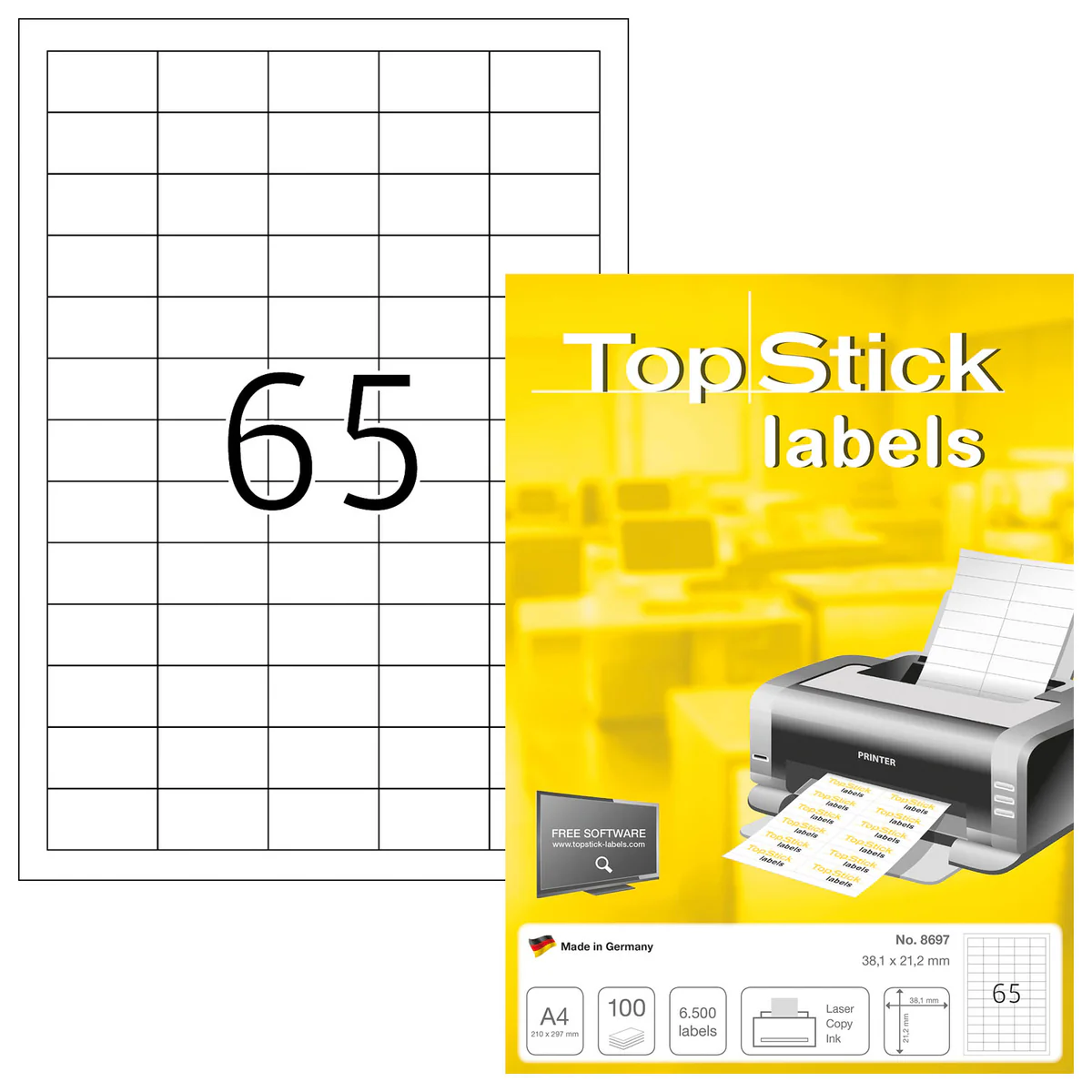 ETIQUETTE BLANCHE A4/65 TOP STICK