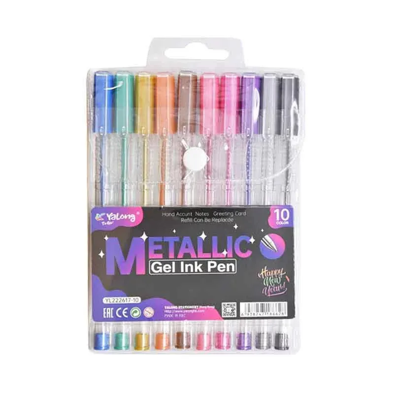 POCHETTE DE 10 STYLOS GEL MÉTALLIQUE YALONG 
