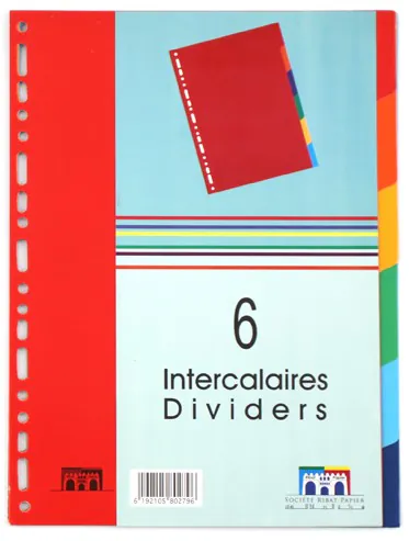 JEU D'INTERCALAIRES 6 POSITIONS A4 CARTONNEES RIBAT