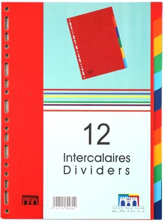 JEU D'INTERCALAIRES 12 POSITIONS A4 CARTONNEES RIBAT