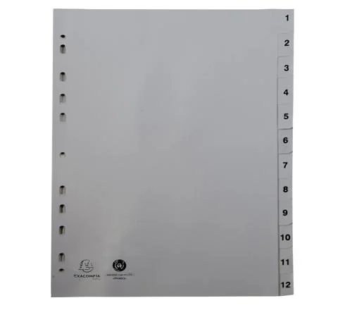 JEU D'INTERCALAIRES A4 POLYPROPYLENE NUMÉRIQUES 12 POSITIONS EXACOMPTA