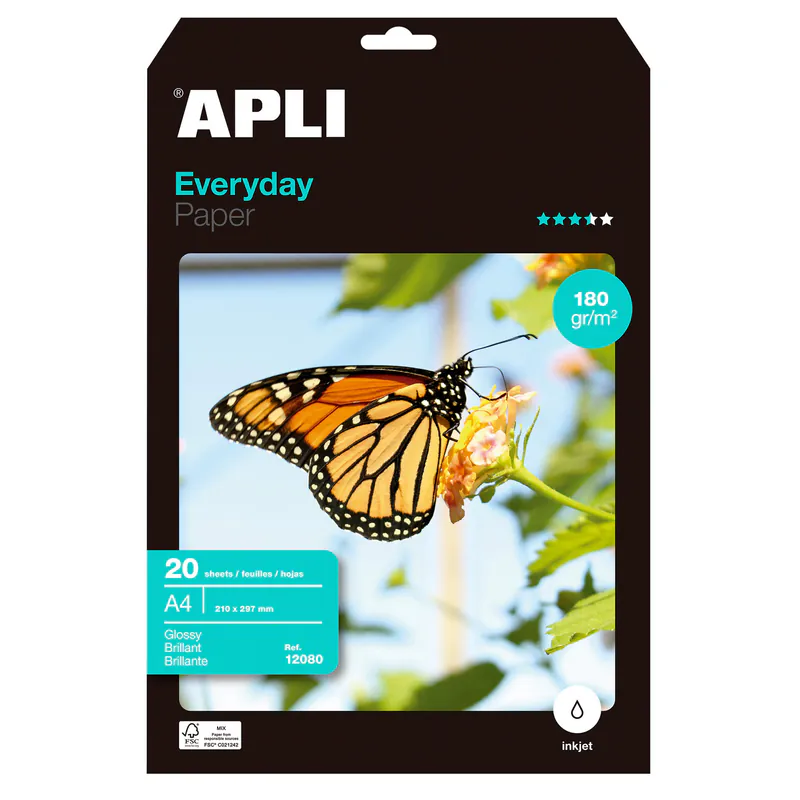 PAPIER PHOTO BRILLANT A4 180GR APLI PQT20