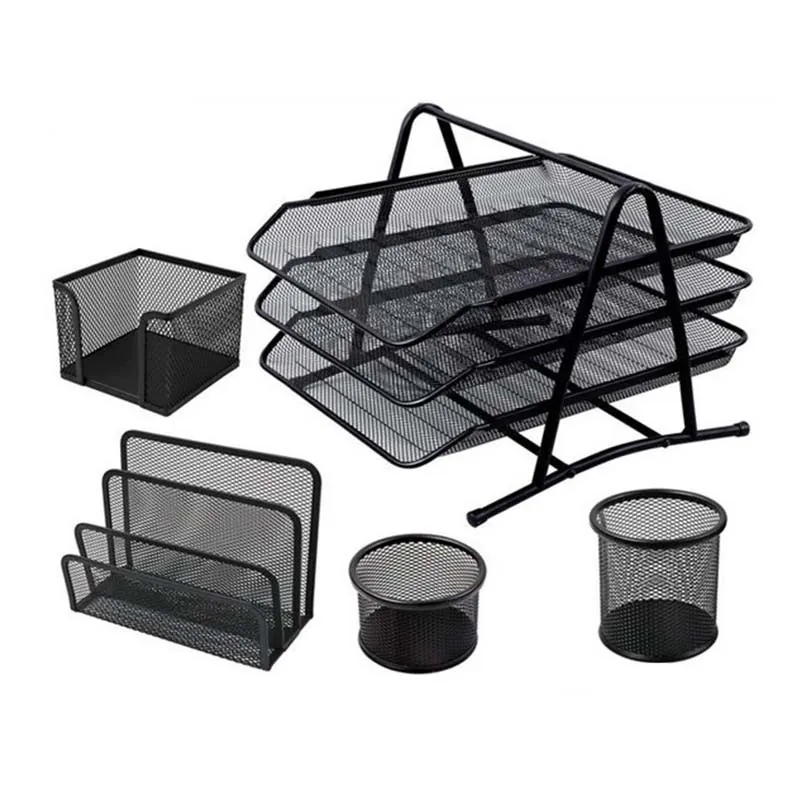 GARNITURE DE BUREAU 3 ETAGES 5 PIECES METAL NOIR