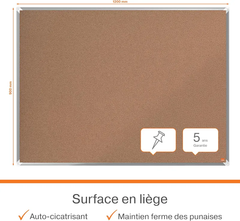 TABLEAU D'AFFICHAGE LIÈGE CADRE ALUMINIUM 90*120 CM NOBO - Vue 2