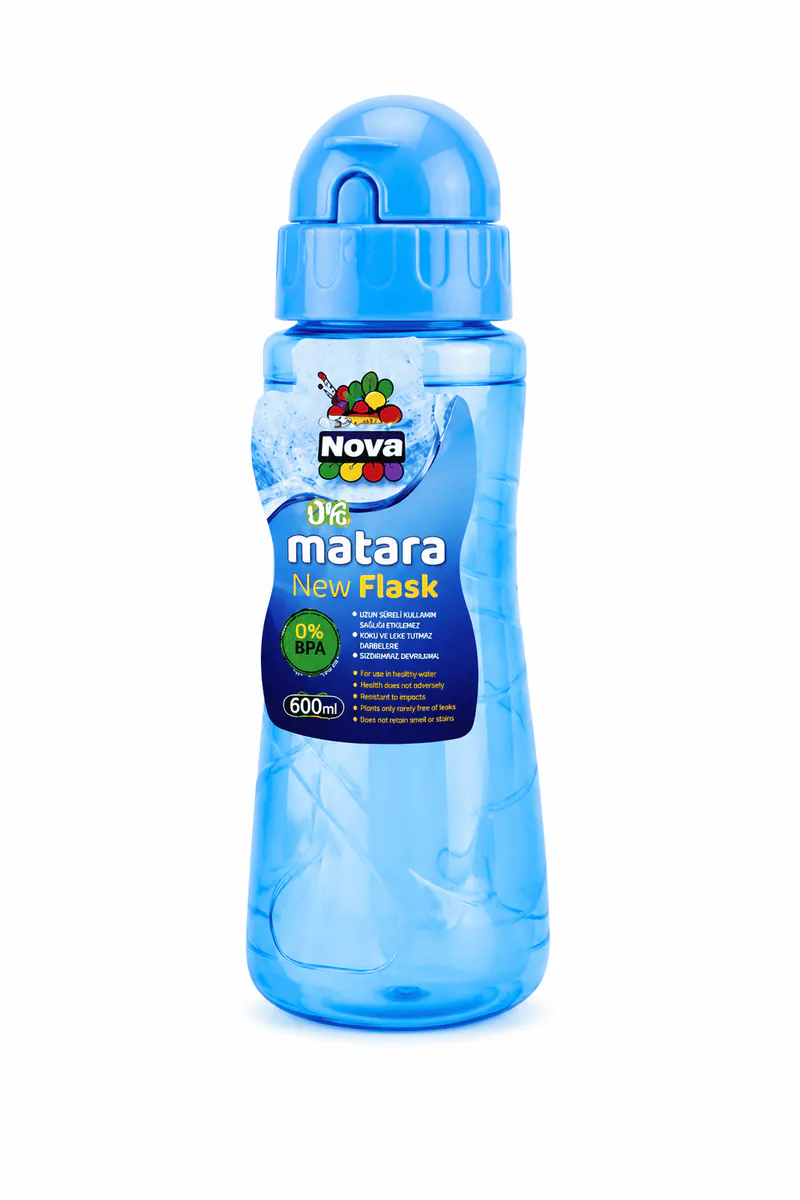 BOUTEILLE D'EAU AVEC PAILLE NOVACOLOR 500 ML BLEU