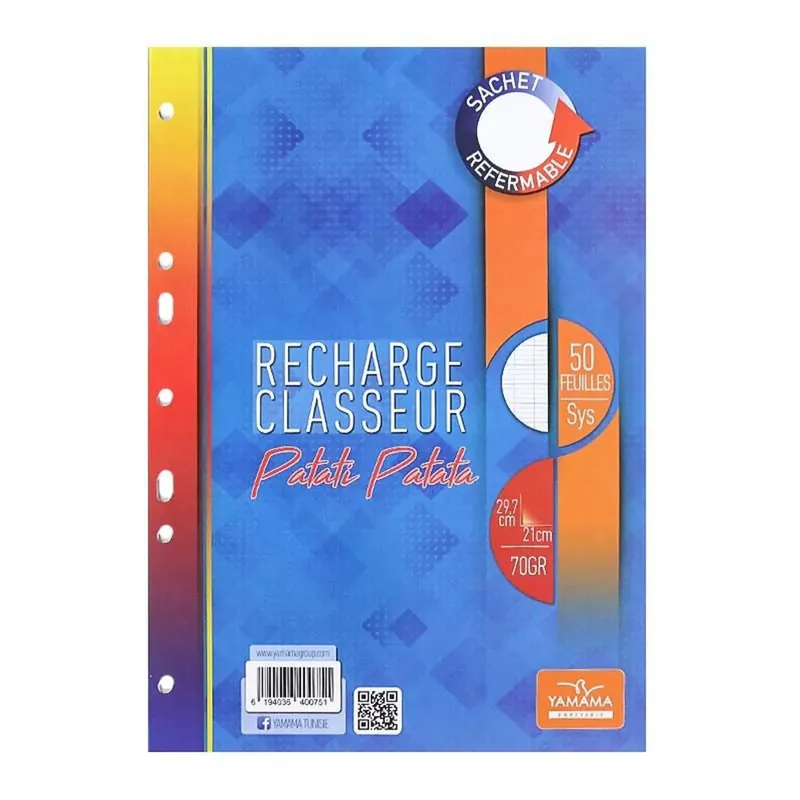 RECHARGE CLASSEUR 50 FEUILLES 21X29.7CM 70GR YAMAMA