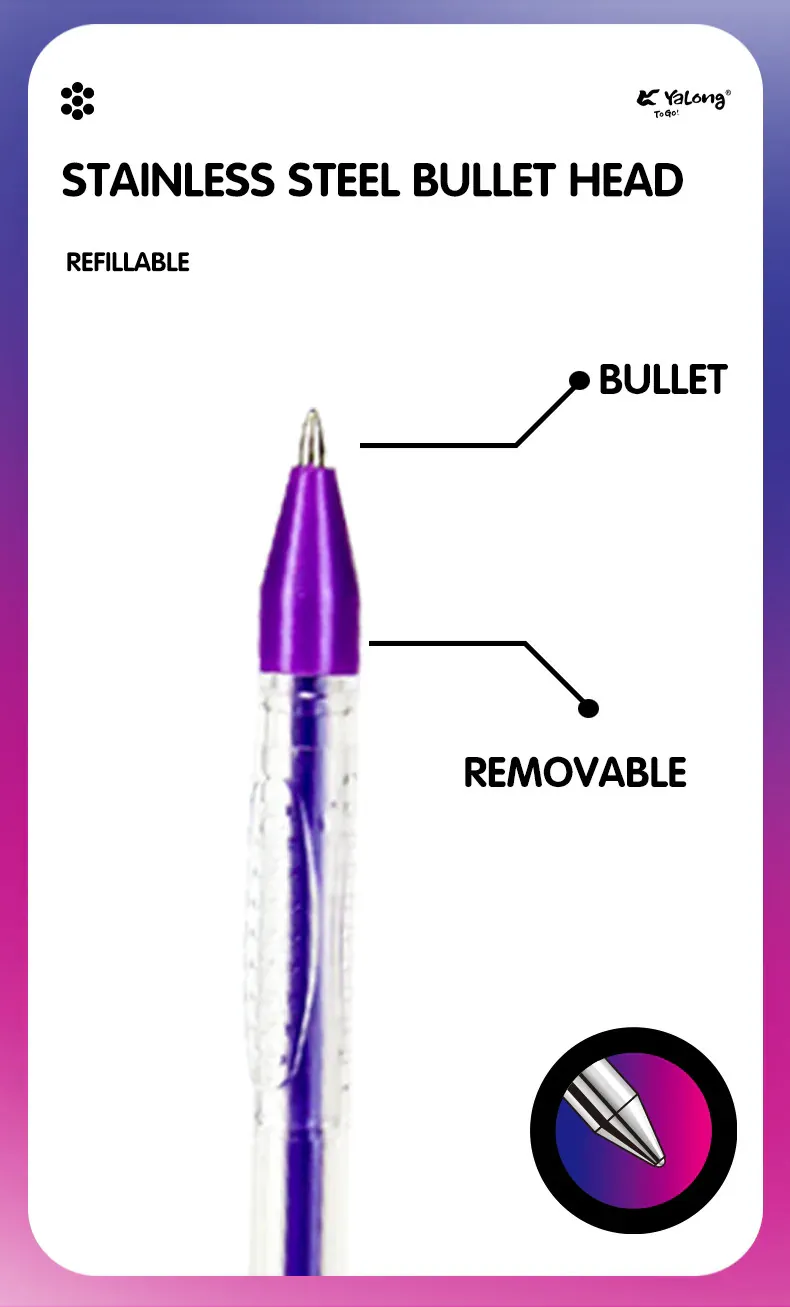 POCHETTE DE 10 STYLOS GEL MÉTALLIQUE YALONG  - Vue 4
