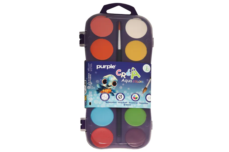 AQUARELLE SCOLAIRE 12 COULEURS AQUA COLORS PURPLE