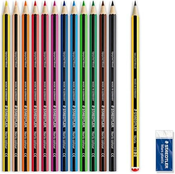 CRAYONS DE COULEUR PAQUET DE 12 GM STAEDTLER + CRAYON NOIR + GOMME