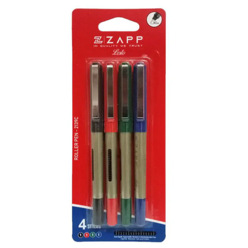 STYLO ROLLER-GEL ZAPP LESTO PQT DE 4