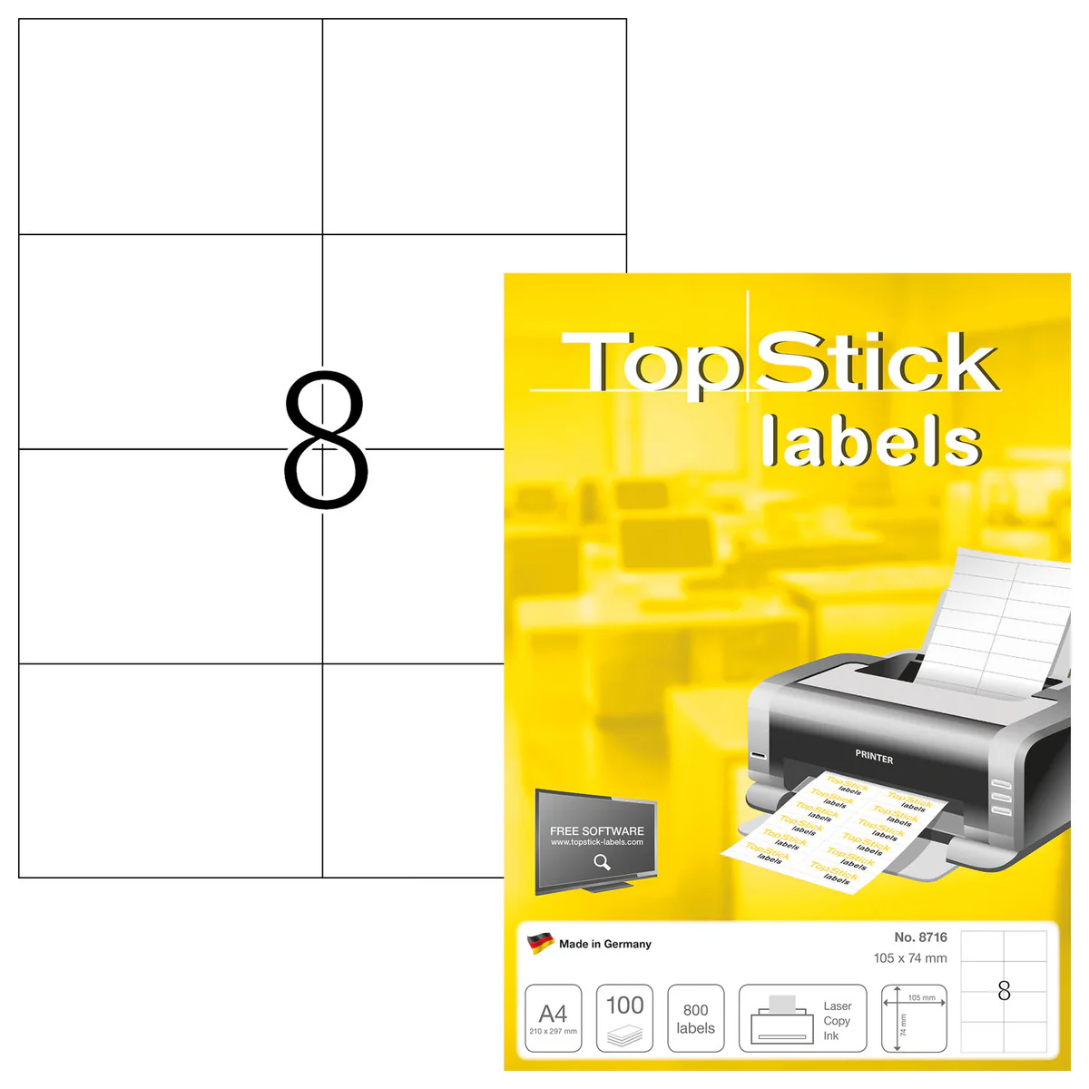 ETIQUETTE BLANCHE A4/8 TOP STICK