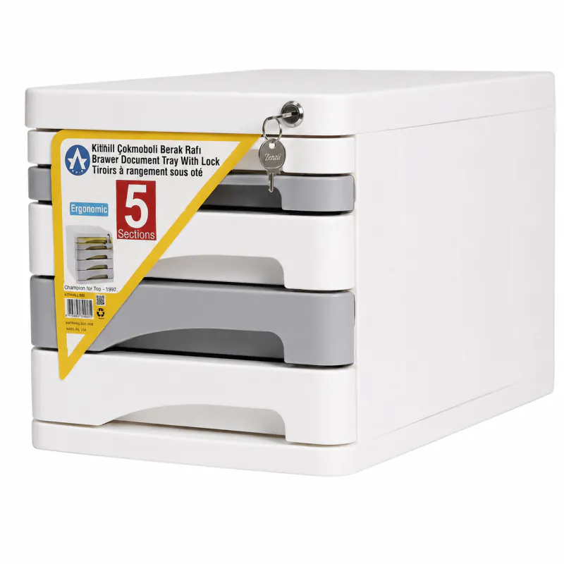 BLOC TIROIR ARK 5 ÉTAGES AVEC SERRURE BLAN/GRIS-BLANC ARK 