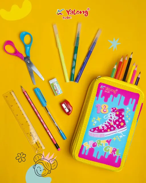 TROUSSE SCOLAIRE 2 COMPARTIMENTS 25 PIÈCES YALONG JAUNE